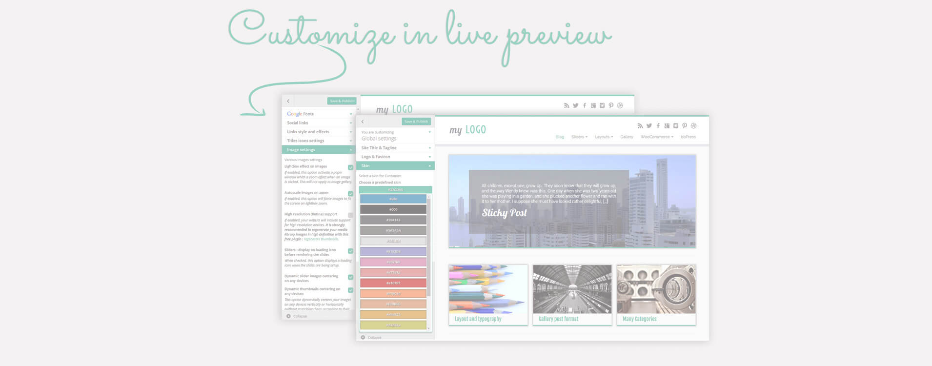 Muchas opciones de diseño y estructura están disponibles en la pantalla del personalizador de WordPress: ¡ve tus cambios en directo!